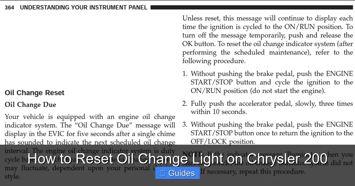 How to Reset Oil Change Light on Chrysler 200