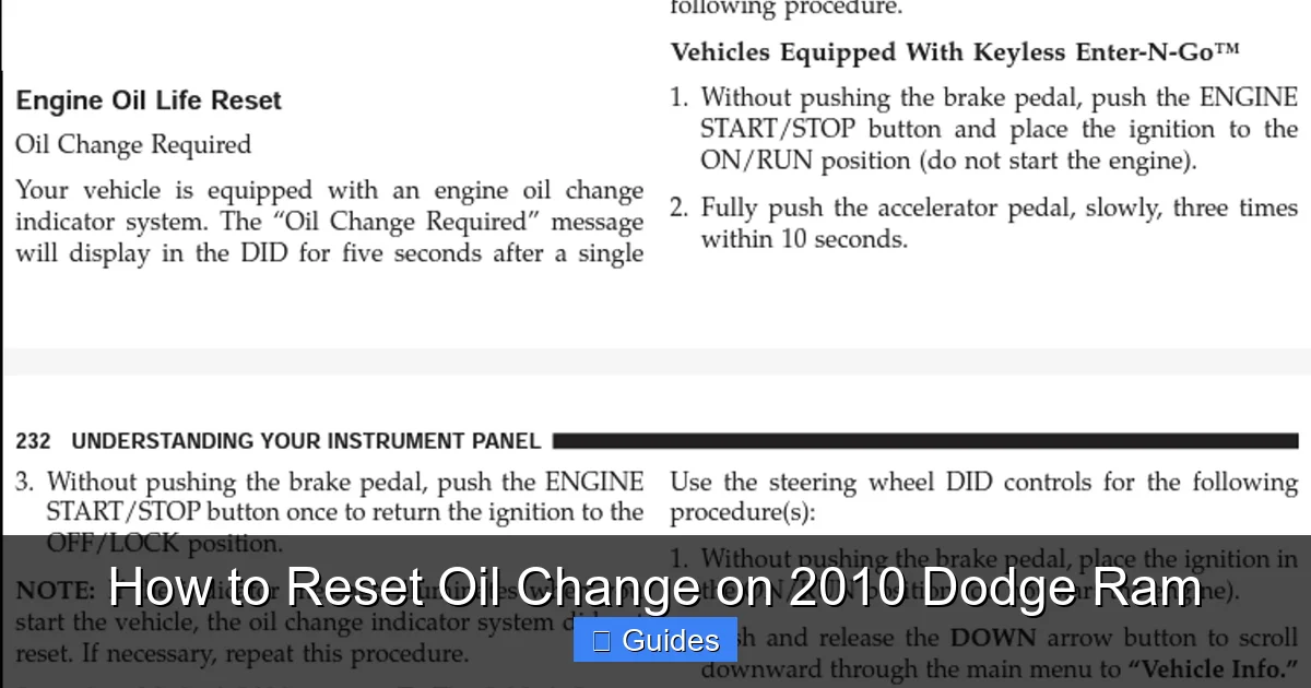 How to Reset Oil Change on 2010 Dodge Ram