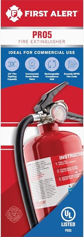 FIRST ALERT PRO5 Rechargeable Heavy Duty Fire Extinguisher, UL RATED 3