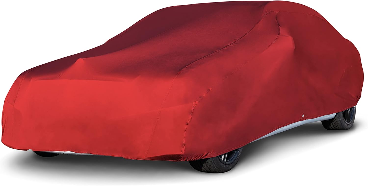 Budge Red Stretch Indoor Car Cover with Fleece Lining for Vehicles Up 