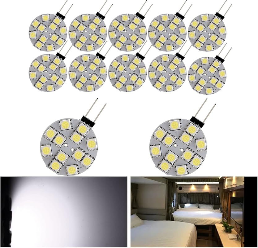 G4 Puck Lights LED Bulbs: White Round 5050 12SMD for RV Camper and Mar