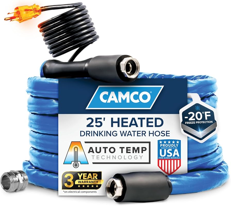 Camco 25-Ft Heated Water Hose for RV - Water Line Freeze Protection Do