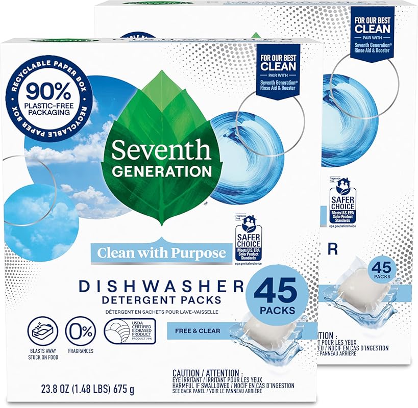 Seventh Generation Dishwasher Detergent Packs Free & Clear Pack of 2 f