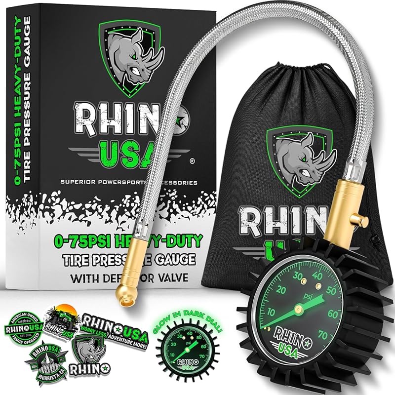 Rhino USA Tire Pressure Gauge with 0-75 PSI Range ANSI Certification G