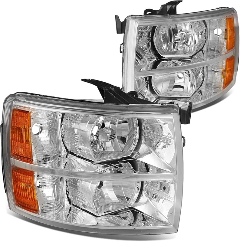 DNA MOTORING Chrome Amber Headlights for 2007-2013 Silverado 1500 and 
