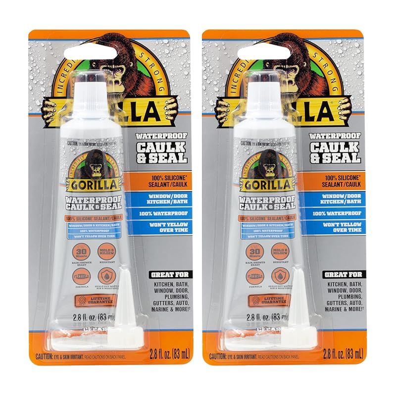 Gorilla 100% Silicone Caulk, Waterproof Sealant, 2.8oz Squeeze Tube  –