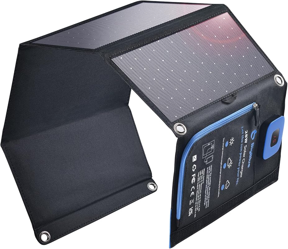 BigBlue 28W Portable Solar Charger with Digital Ammeter, USB-A/USB-C P