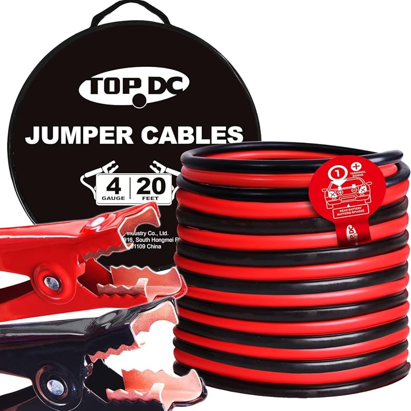 TOPDC Heavy Duty Jumper Cables for Trucks: 4 Gauge, 20 Feet, with Carr