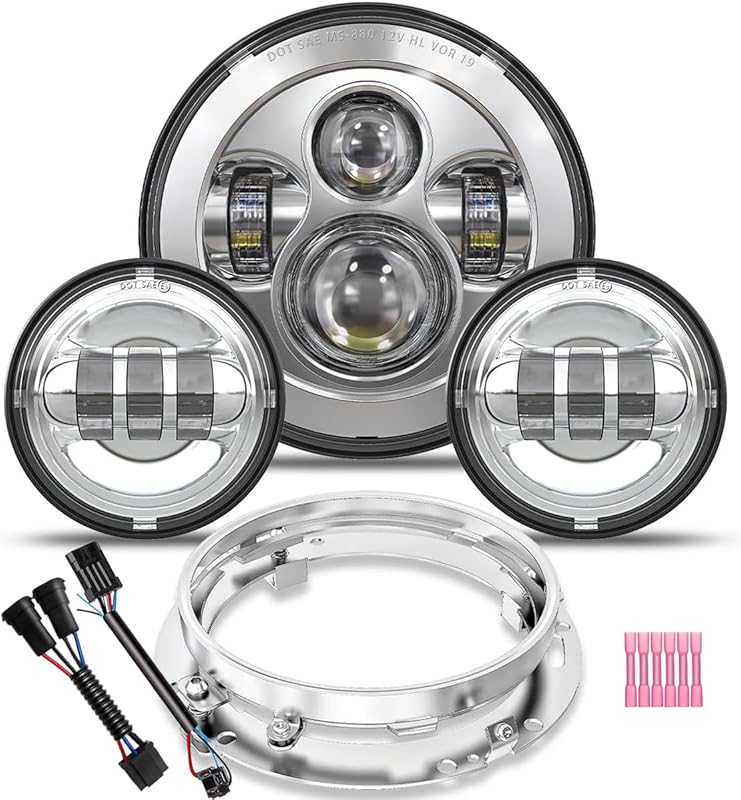 7-Inch LED Headlight and Fog Passing Lights DOT Kit for Harley Davidso