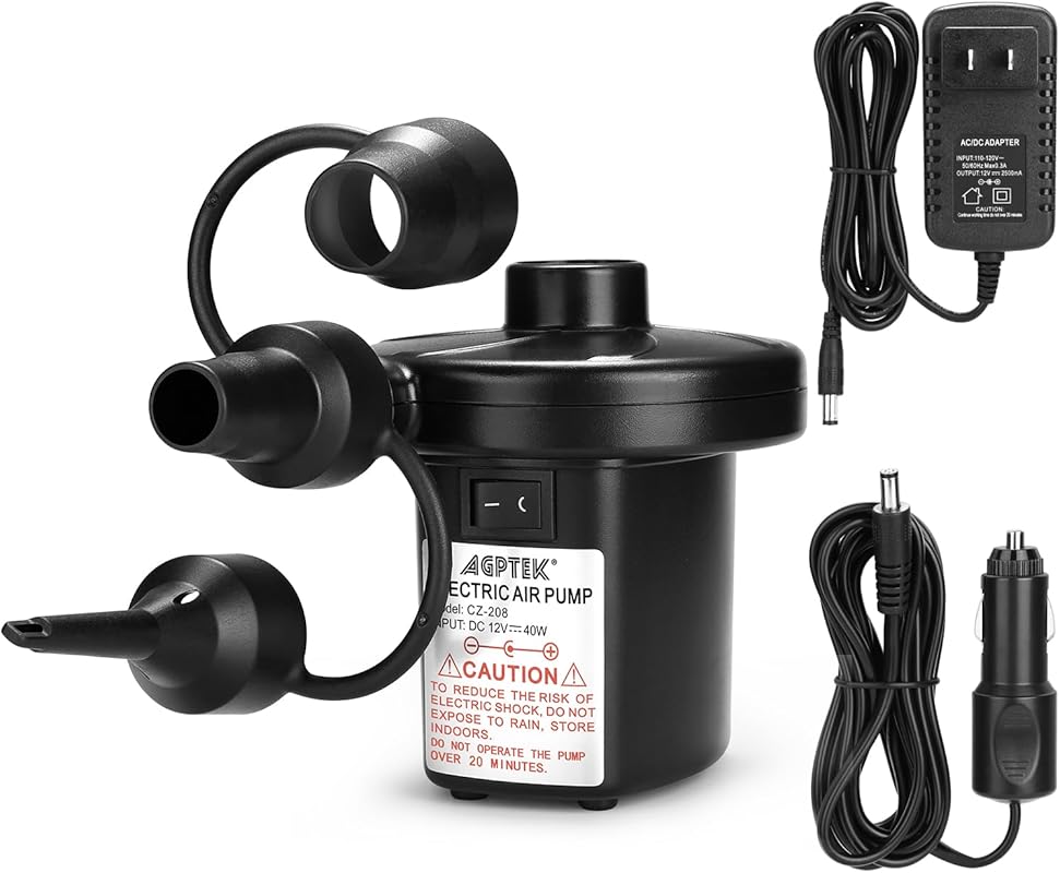 AGPTEK Portable Electric Air Pump with 3 Nozzles for Inflating Air Mat