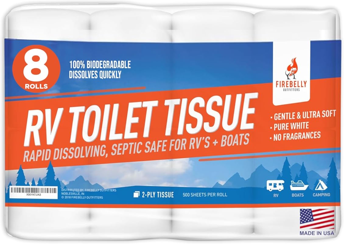 Septic Safe RV Toilet Paper with Fast Dissolve 2-Ply 500 Sheets in 8 R