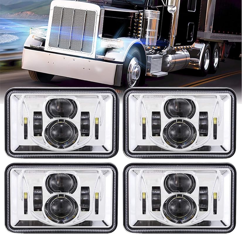 4x6 Inch LED Headlights Replacement for Peterbilt 379 Kenworth and Fre