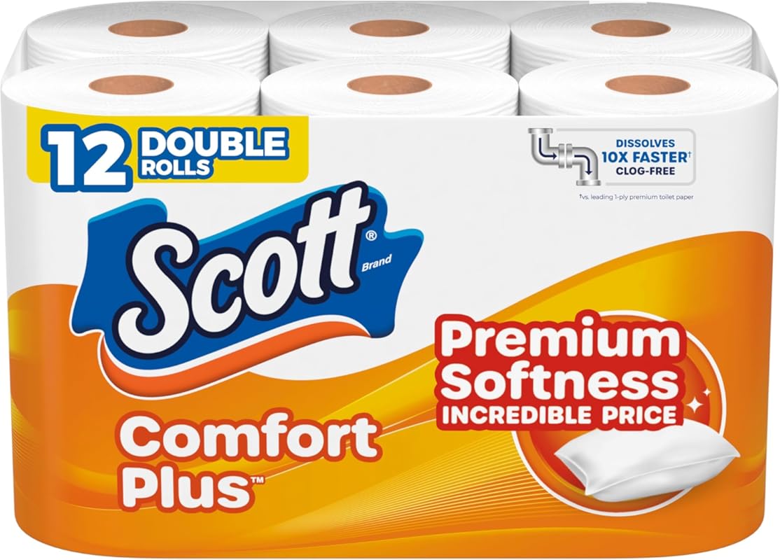 Scott ComfortPlus 1-Ply Septic-Safe Toilet Paper with 12 Double Rolls 