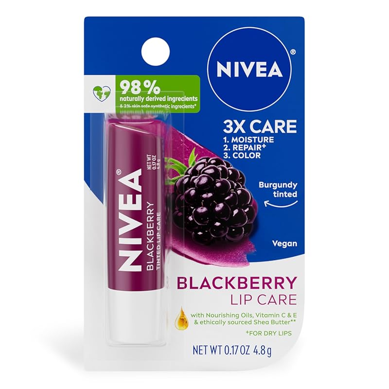 NIVEA Blackberry Tinted Lip Balm with Shea Butter and Vitamins for Dry