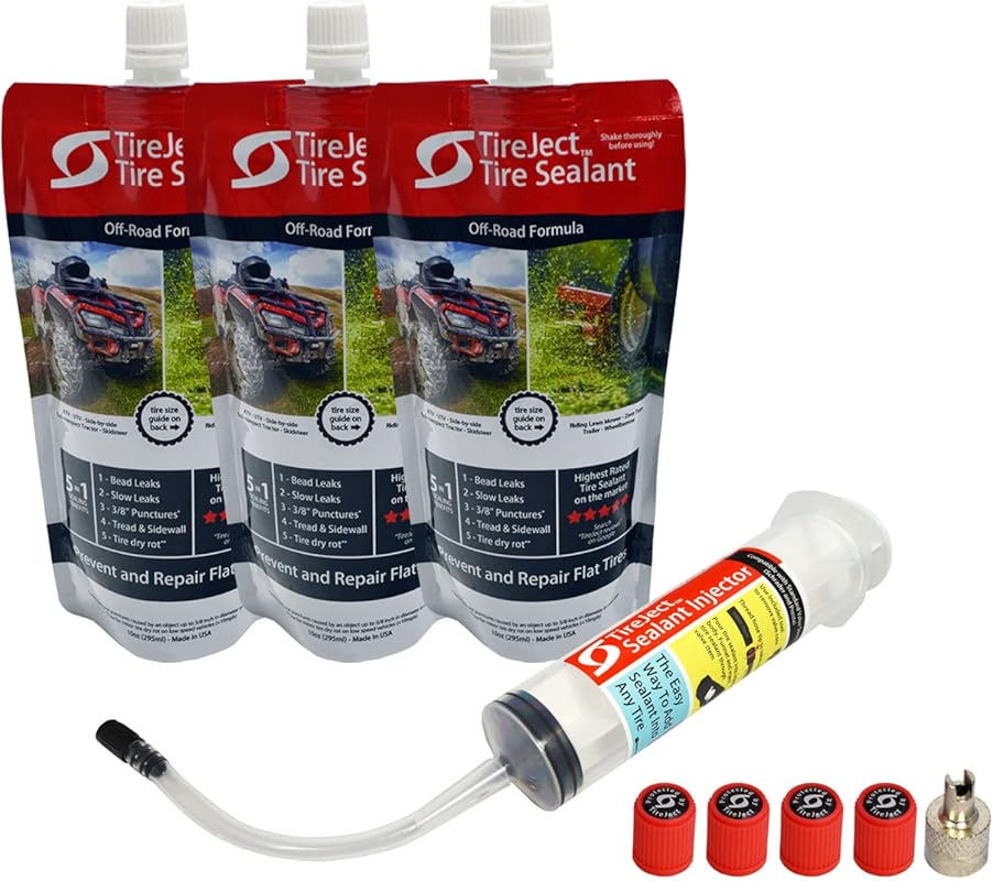 TireJect Lawn Mower Tire Sealant Kit with Injector for Repairs and Lea
