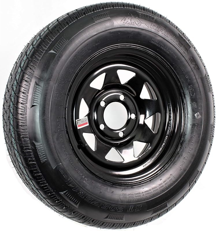 eCustomrim ST205/75R14 Load Range D Trailer Tire and Black Spoke Wheel