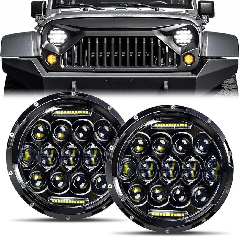 7 Inch Round LED Headlight, DOT Approved H6024 Hi/Lo Beam with DRL, Bl