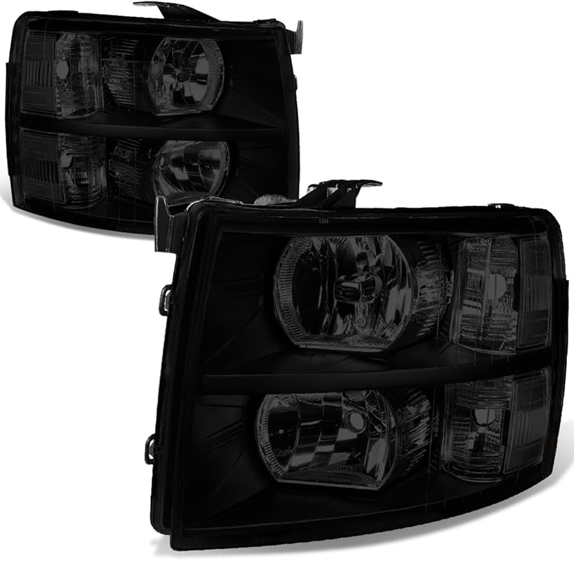 DNA MOTORING Black Smoke Lens Headlights for 2007-2013 Silverado 1500 