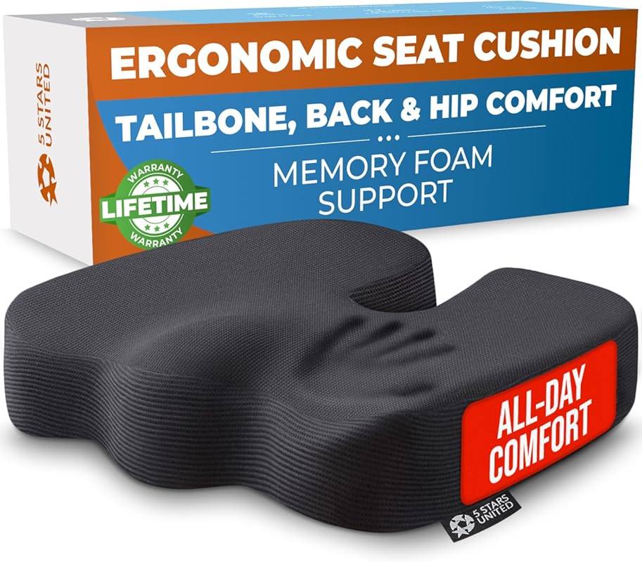 Office Chair Seat Cushion for Tailbone and Sciatica Pain Relief - Fits Standard 18x14 Inch Seats