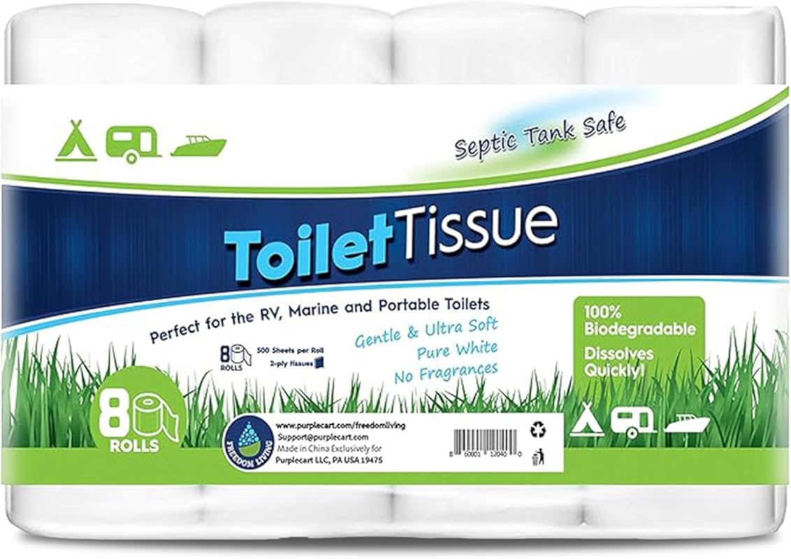 Septic Tank Safe Fragrance-Free 2-Ply RV Toilet Paper with 8 Rolls and