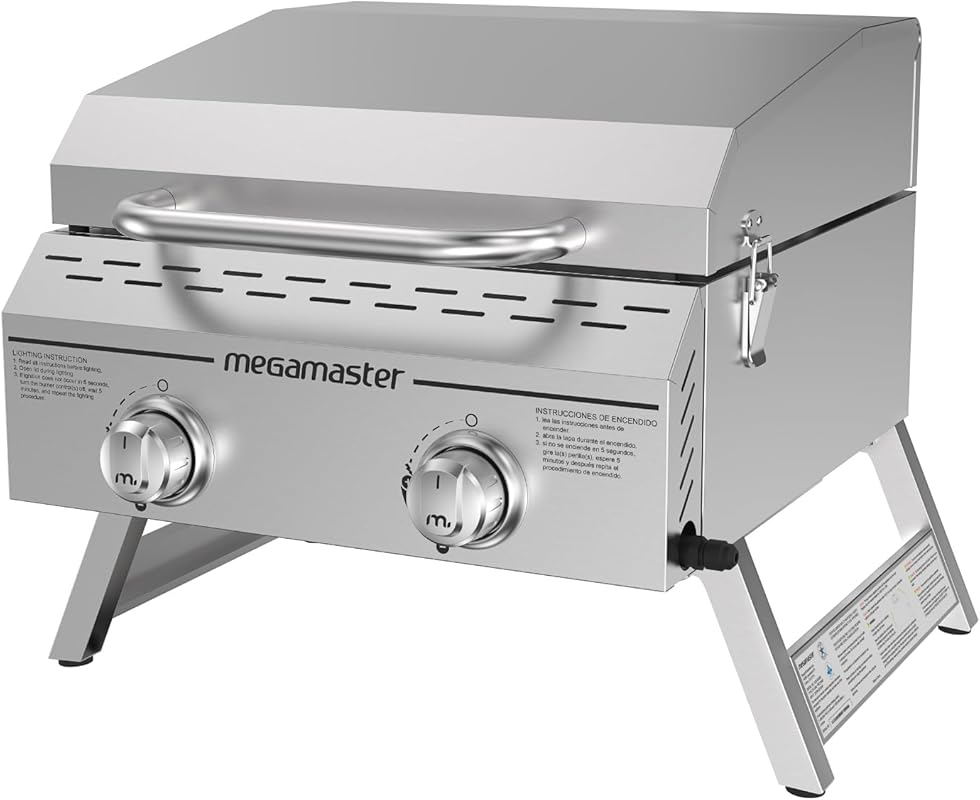 Megamaster 2-Burner Portable Stainless Steel Gas Grill with 16000 BTU 