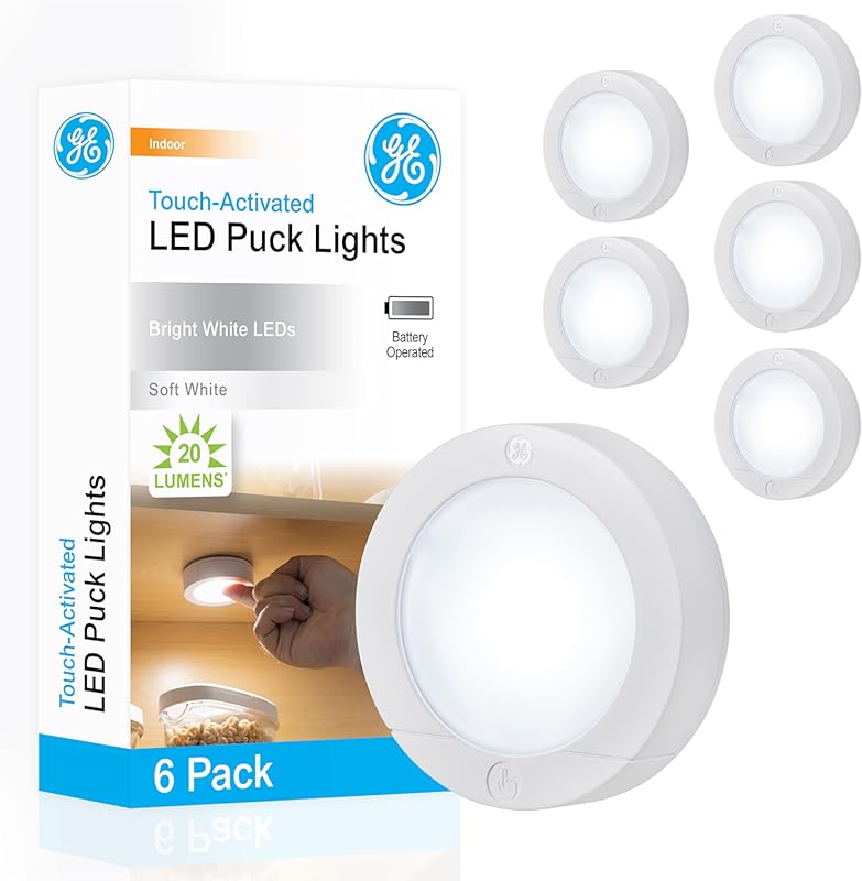 GE Battery Operated Wireless LED Puck Lights with Touch Control for Un