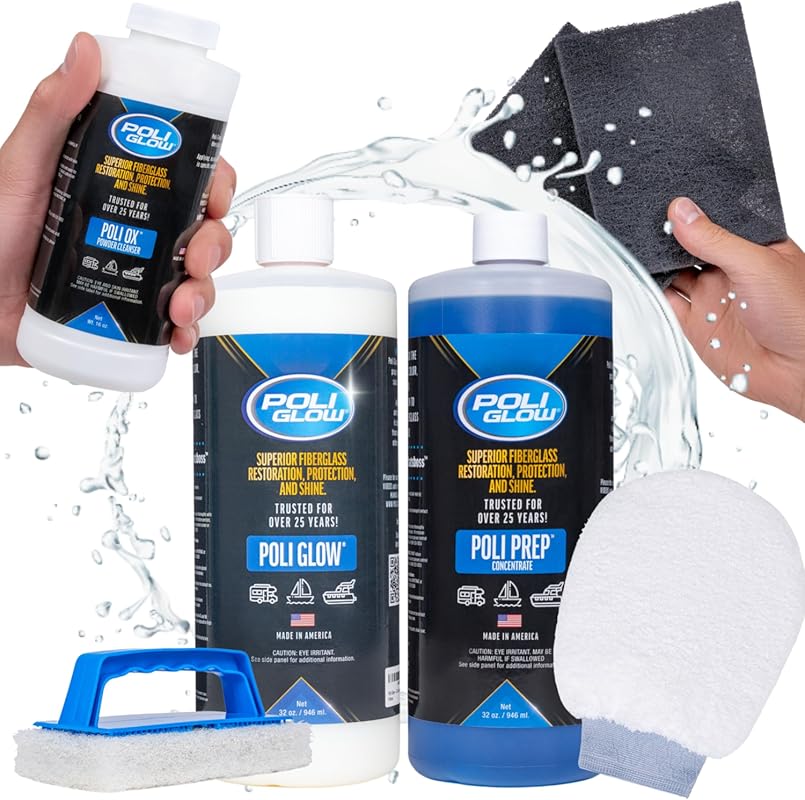 Poli Glow Deluxe Kit is a 6-in-1 fiberglass restorer that removes oxid