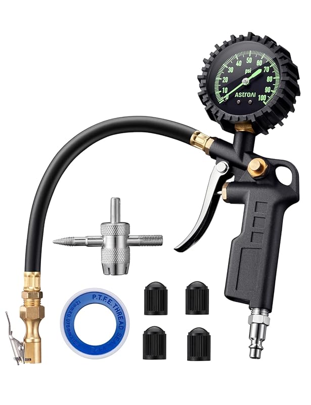 AstroAI Tire Pressure Gauge with Inflator and Large Glow Dial for Easy