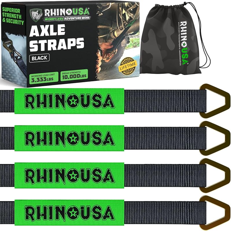 Rhino USA 4-Pack Axle Tie Down Straps with Protective Sleeves and D Ri
