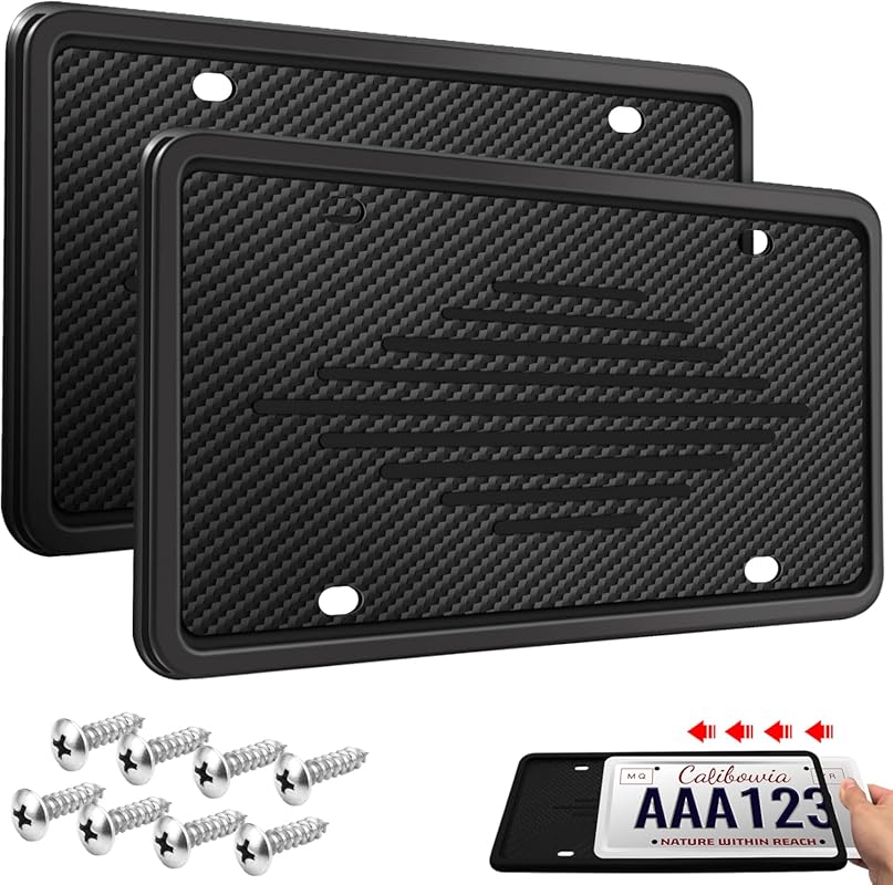 2-Pack Universal Black TPU License Plate Frames with Rust and Rattle P