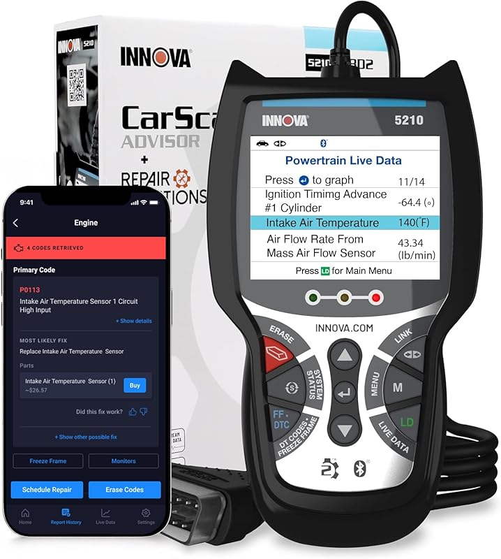 Innova 5210 OBD2 Scanner with Live Data, Battery Tester, and Oil Reset