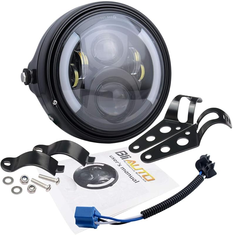 7-Inch Round LED Motorcycle Headlight with Amber Turn Signals and Whit