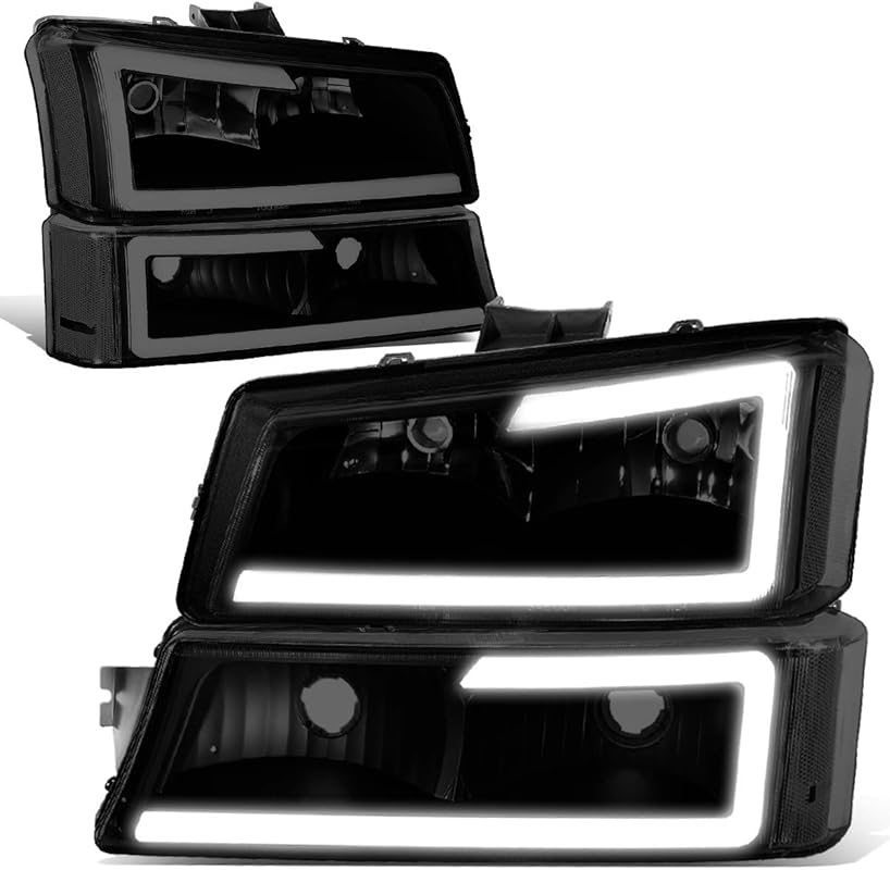 DNA MOTORING Black Smoked 3D LED DRL Headlights for 2003-2006 Silverad