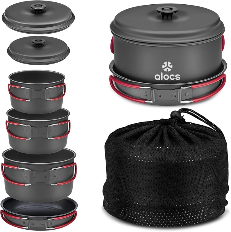 Alocs Portable Aluminum Camping Pots and Pans Set for RV, Backpacking,