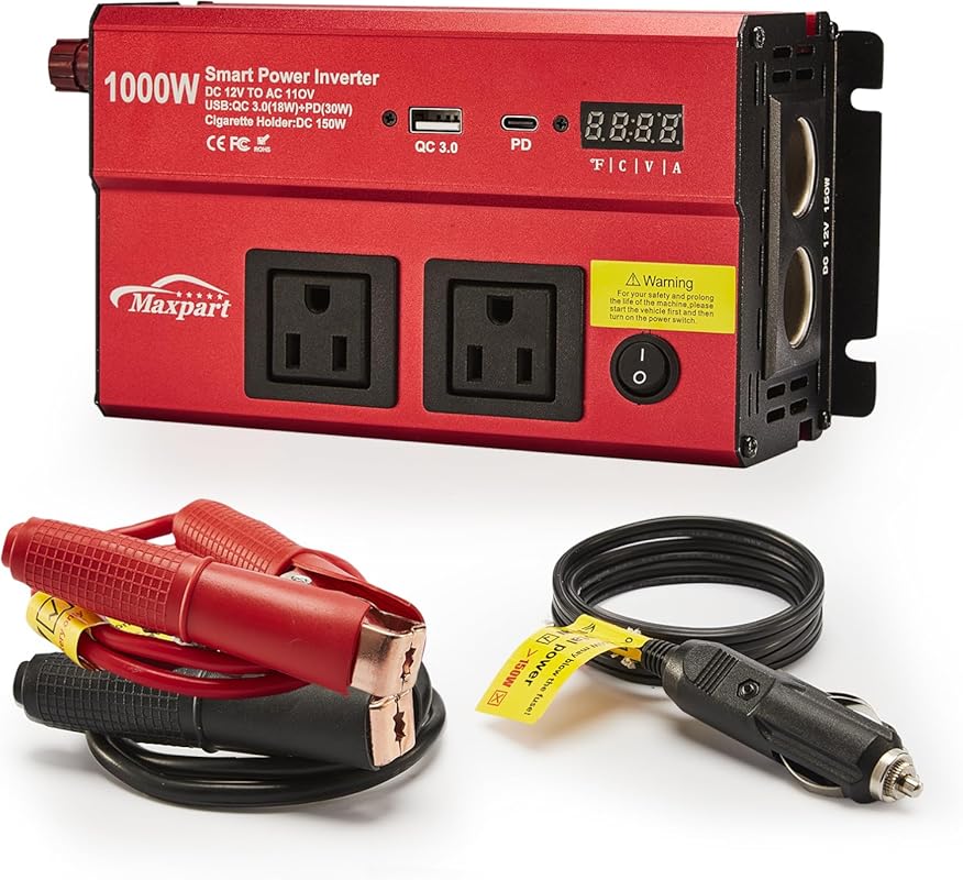TWING 1000W 12V to 110V Truck Inverter with Dual AC Outlets and USB-C 
