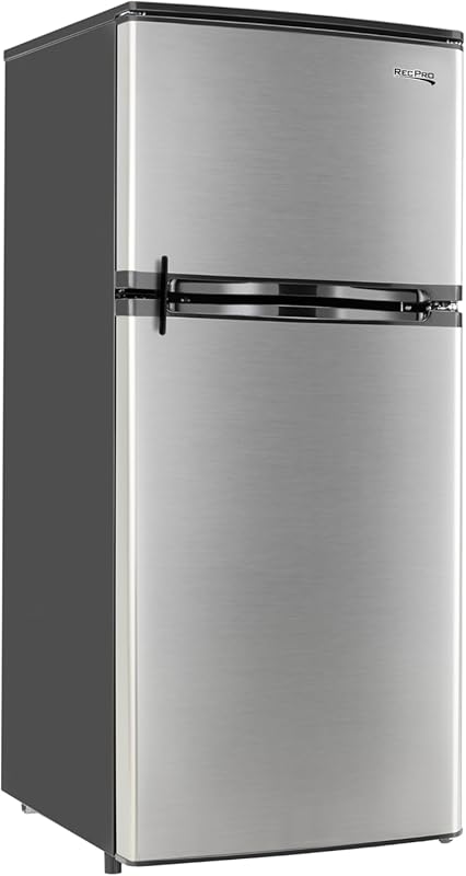 RecPro 4.4 Cu Ft 12V Stainless Steel RV Refrigerator with Freezer and