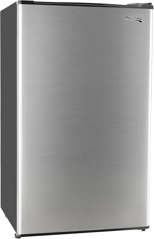 RecPro 3.3 Cu Ft Compact 12V RV Refrigerator with Stainless Steel Fros