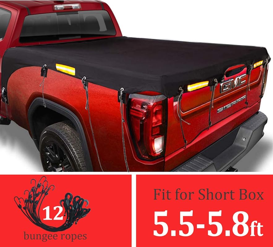 Black Waterproof Heavy Duty Truck Bed Tarp Cover for Short Box Pickup 
