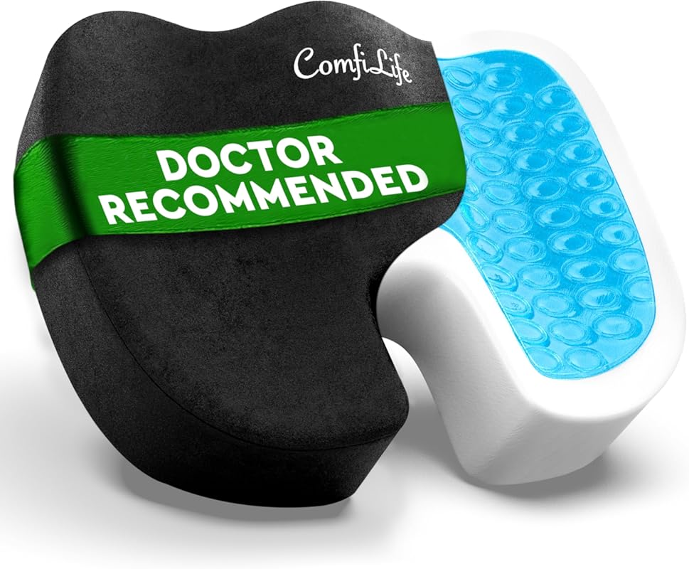 ComfiLife Gel and Memory Foam Seat Cushion for Office and Car - Sciatica and Back Pain Relief