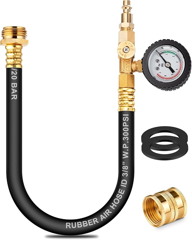 Dual Purpose RV Winterizing Kit with Pressure Gauge 17 Inch Hose and Q
