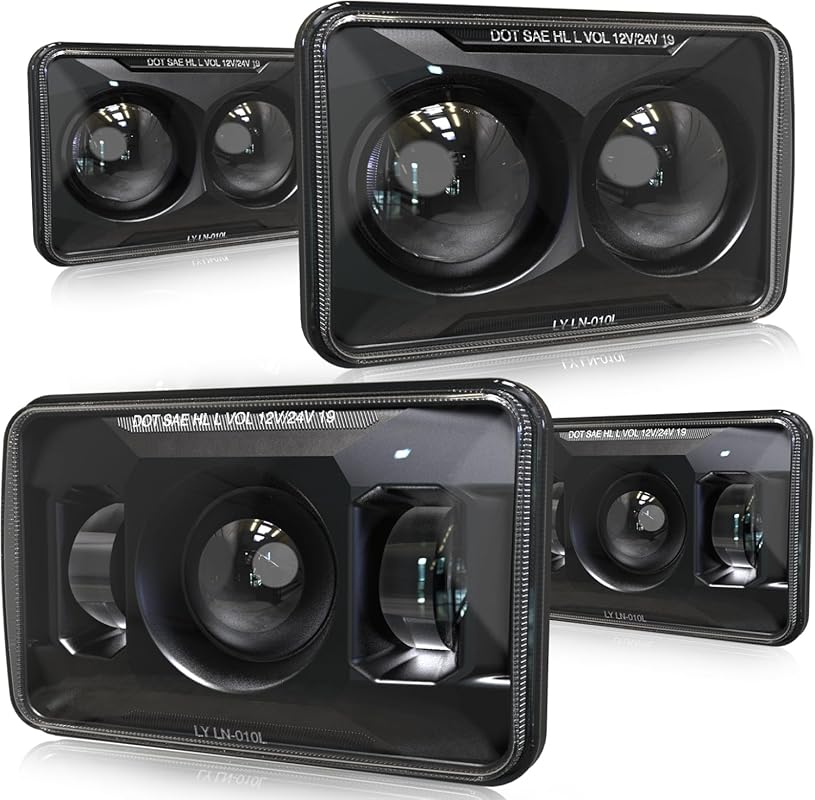 4x6 Inch LED Headlights for Peterbilt 379, 60W DOT Approved in Black