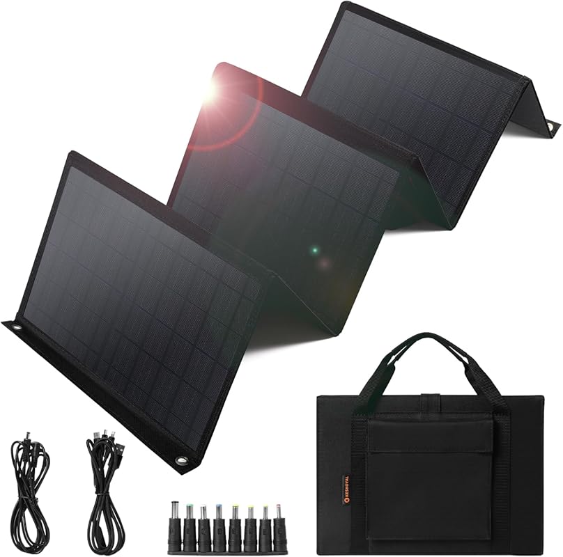 60W Foldable Solar Panel with Dual USB and DC Outputs for Camping Devi