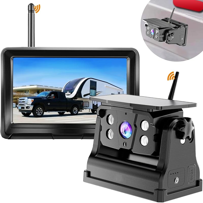 Solar Magnetic Wireless Backup Camera with 5-Inch 1080P Monitor for Ea