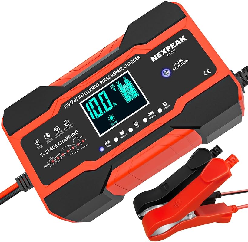 NEXPEAK 10A Smart Battery Charger for 12V and 24V AGM Batteries with A