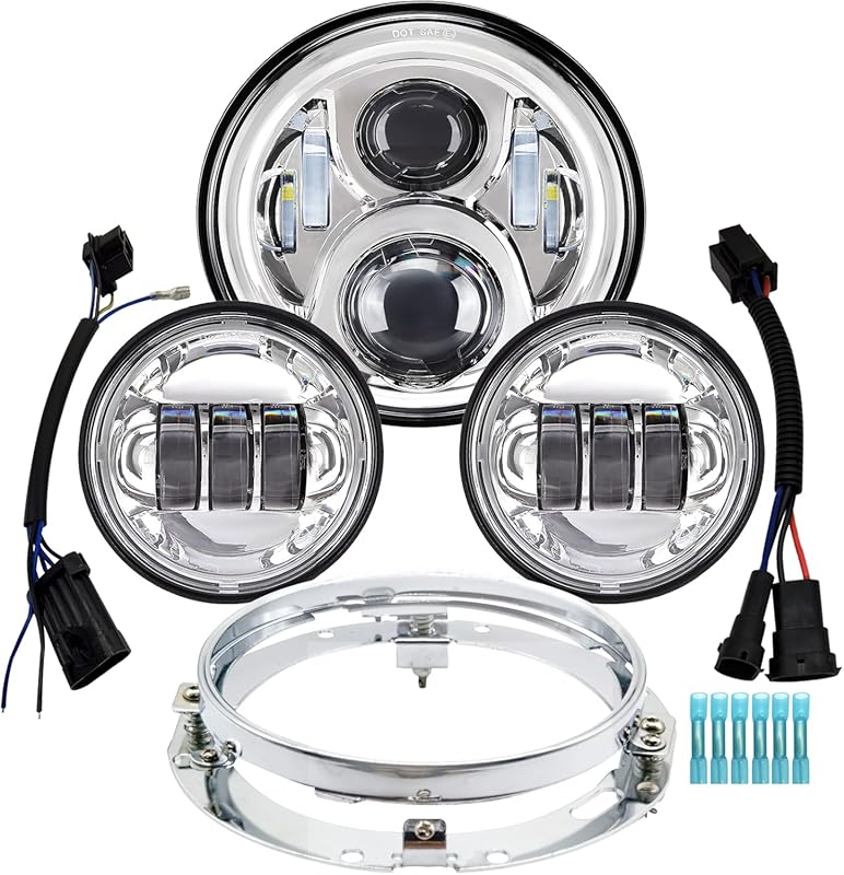 7-Inch Motorcycle LED Headlight with 4.5-Inch Fog Passing Lights DOT K