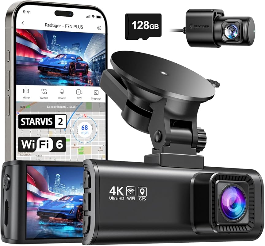 REDTIGER 4K Front and Rear Dash Cam with Starvis 2 Sensor, WDR Night V