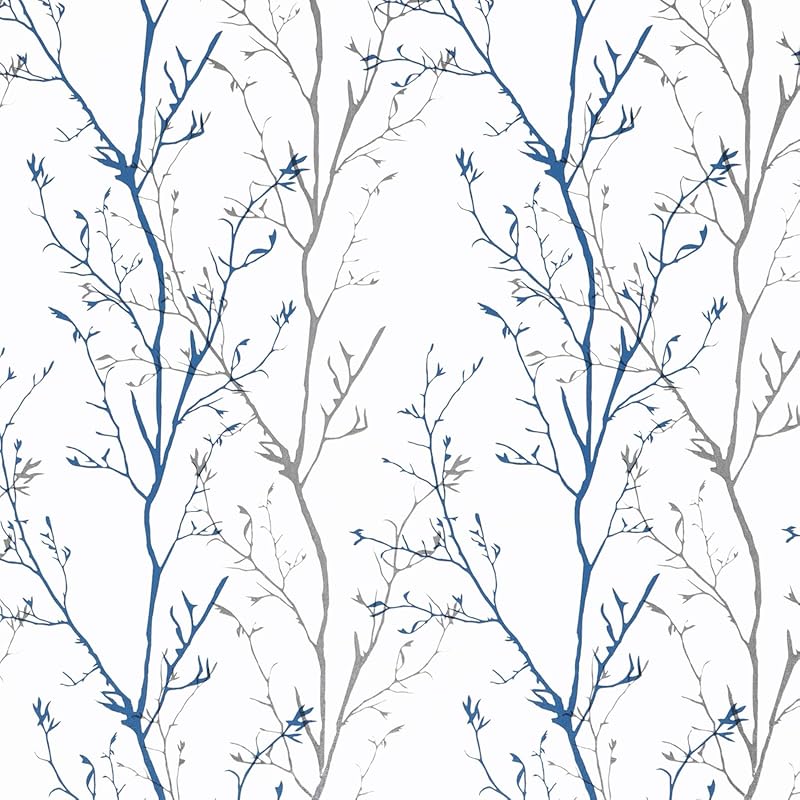 Mecpar Gray Blue Tree Branches Natural Peel and Stick Wallpaper for Fu