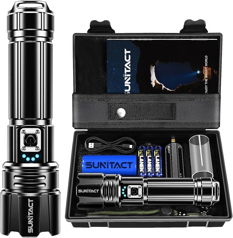 USB Rechargeable Flashlight with 200000 Lumens and 5000ft Beam for 12-