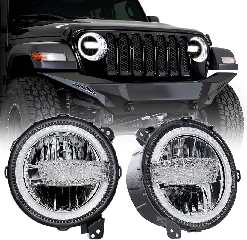DOT Approved 9-Inch LED Headlights with Hi/Lo Beam and DRL for Jeep Wr