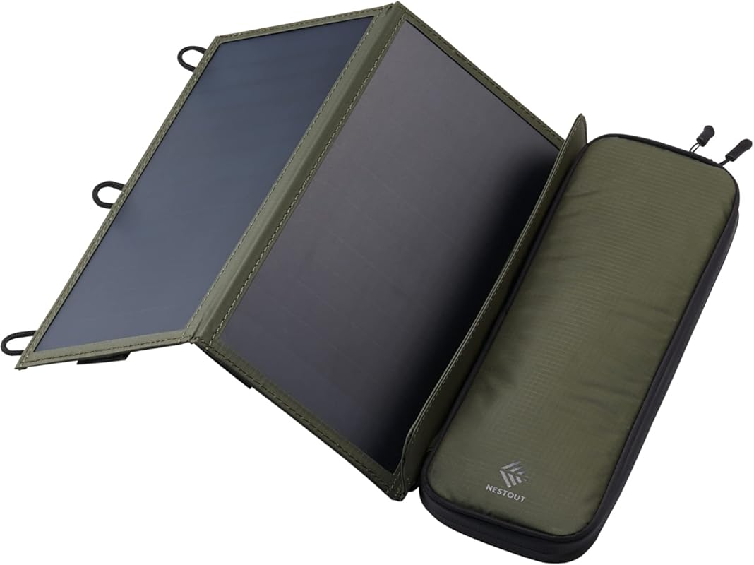 ELECOM NESTOUT 28W Portable Solar Panel with Dual USB-A Ports, Foldabl